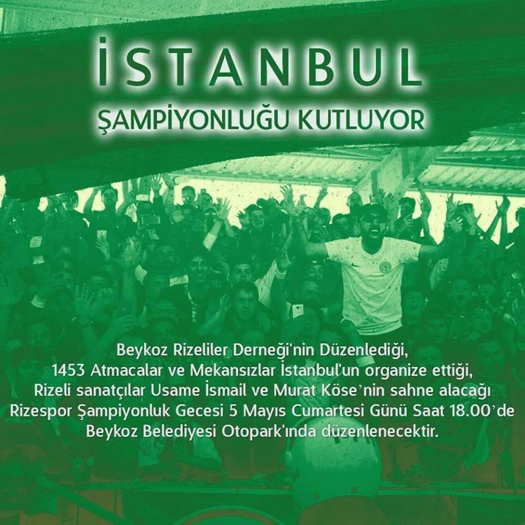 Beykoz Rizeliler Cumartesi akşamı kutlama yapacak 1 rize 1 IyA6bL78WS